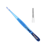 Thumb Dressing Forceps 5 1/2" Serrated Blue Coated