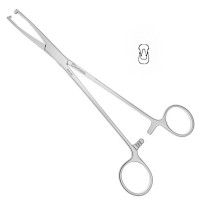 Jacobs Vulsellum Forceps 2x2 Teeth Serrated Jaws Angular 8 1/4"