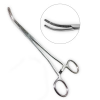 Heaney Ballentine Hysterectomy Forceps Longitudinal Serrations Single Tooth Curved Size 8 1/2"