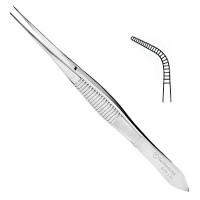 Eye Dressing Forceps 4" Full Curved Serrated Tips Standard Pattern